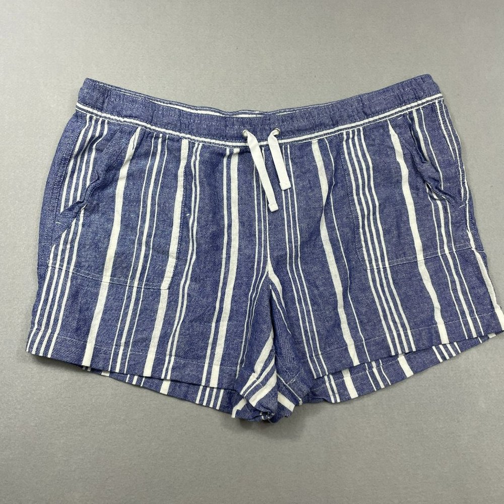 Nautica Linen Blend Pull On Striped Shorts Womens XXL Blue Beach Casual